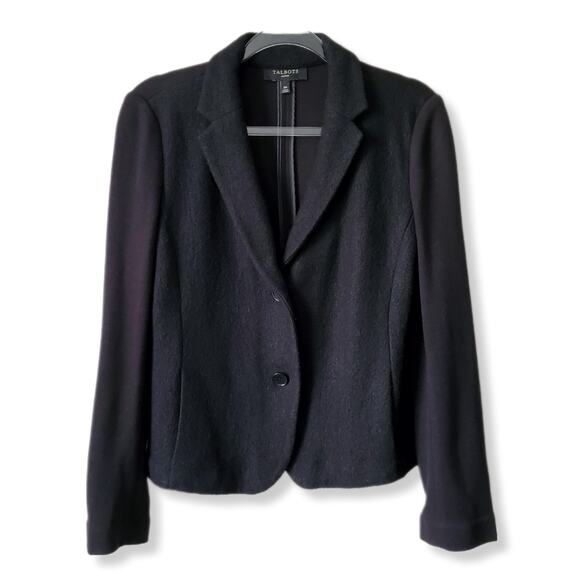 Talbots Women Black Wool Blazer Jacket 10P Minimalist Mixed Media Career Classic - Picture 1 of 13